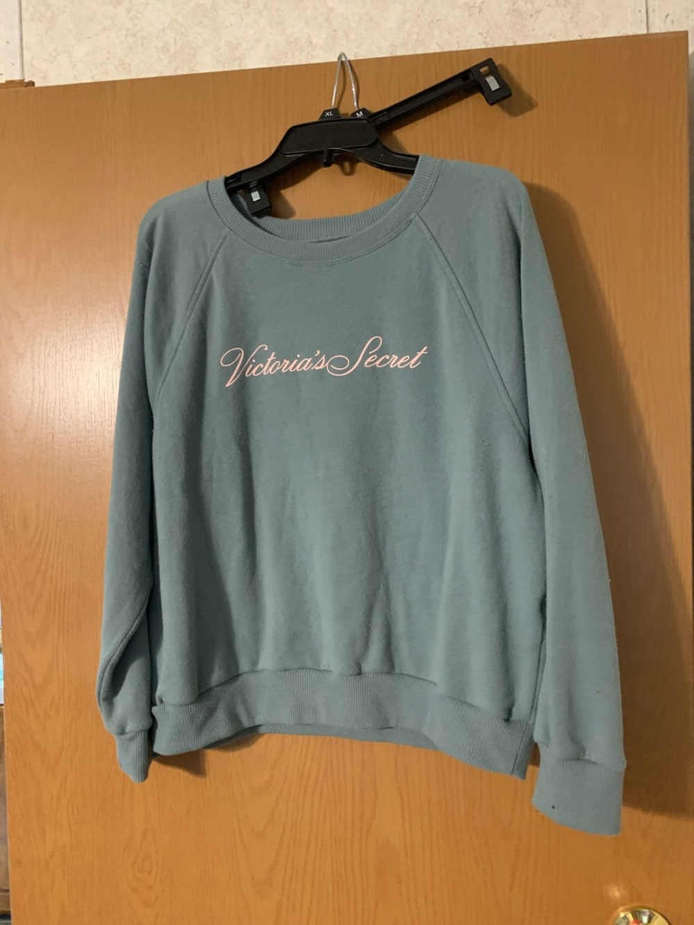 Victoria's Secret Dusty Teal Pullover Sweatshirt with Pink Logo